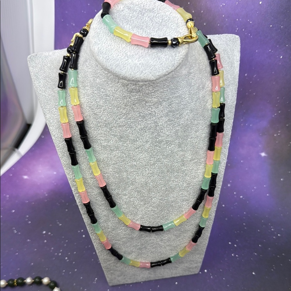 Natural Calcedony Bamboo Beaded Necklace Candy Crash Set Layering Ideas